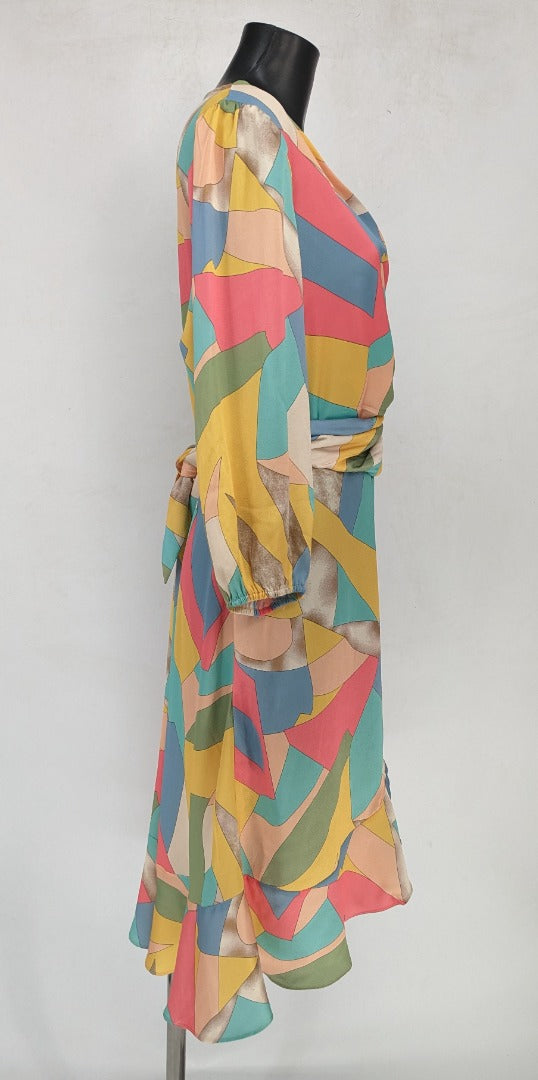 Chi Chi London Curve Multicoloured Colour Block Dress - Size 10