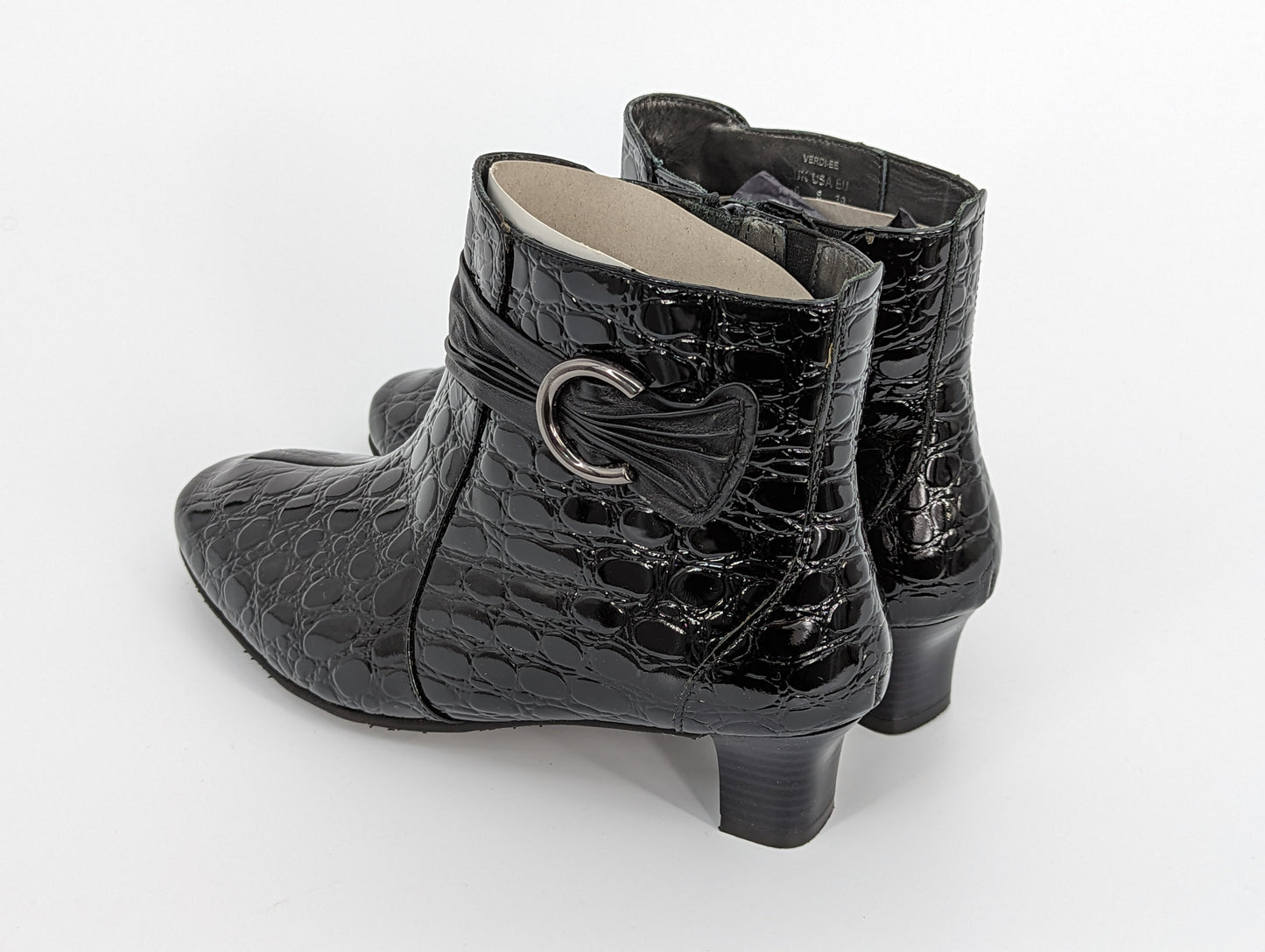 Hotter Verdi Black Croc Ladies Ankle Boots - Size 6