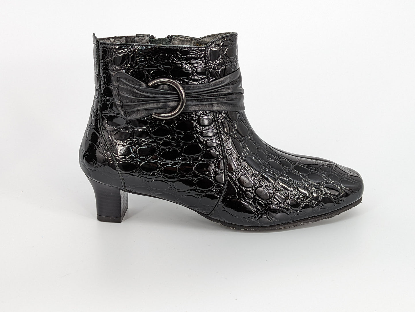 Hotter Verdi Black Croc Ladies Ankle Boots - Size 6
